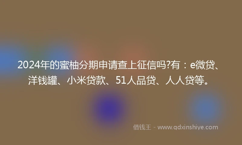 2024年的蜜柚分期申请查上征信吗?有：e微贷、洋钱罐、小米贷款、51人品贷、人人贷等。