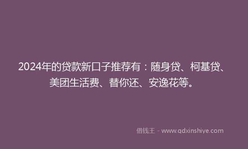 2024年的贷款新口子推荐有：随身贷、柯基贷、美团生活费、替你还、安逸花等。