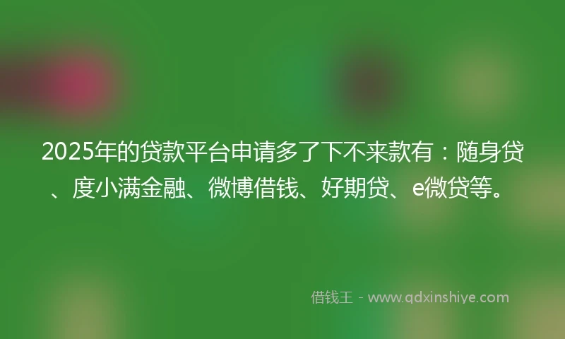 2025年的贷款平台申请多了下不来款有：随身贷、度小满金融、微博借钱、好期贷、e微贷等。