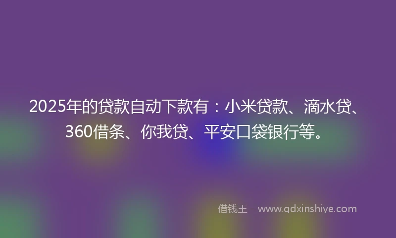 2025年的贷款自动下款有：小米贷款、滴水贷、360借条、你我贷、平安口袋银行等。