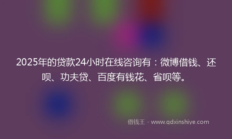 2025年的贷款24小时在线咨询有：微博借钱、还呗、功夫贷、百度有钱花、省呗等。
