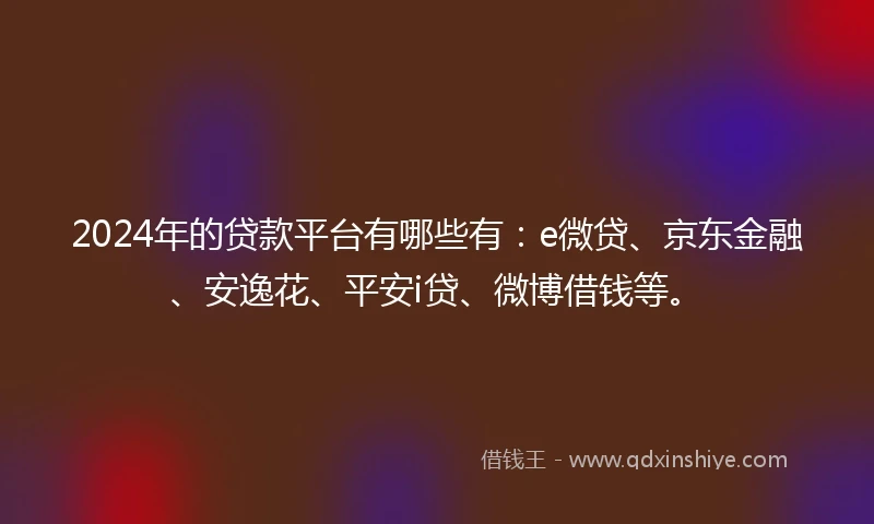 2024年的贷款平台有哪些有：e微贷、京东金融、安逸花、平安i贷、微博借钱等。