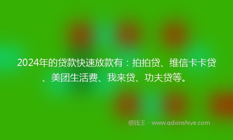 2024年的贷款快速放款有：拍拍贷、维信卡卡贷、美团生活费、我来贷、功夫贷等。