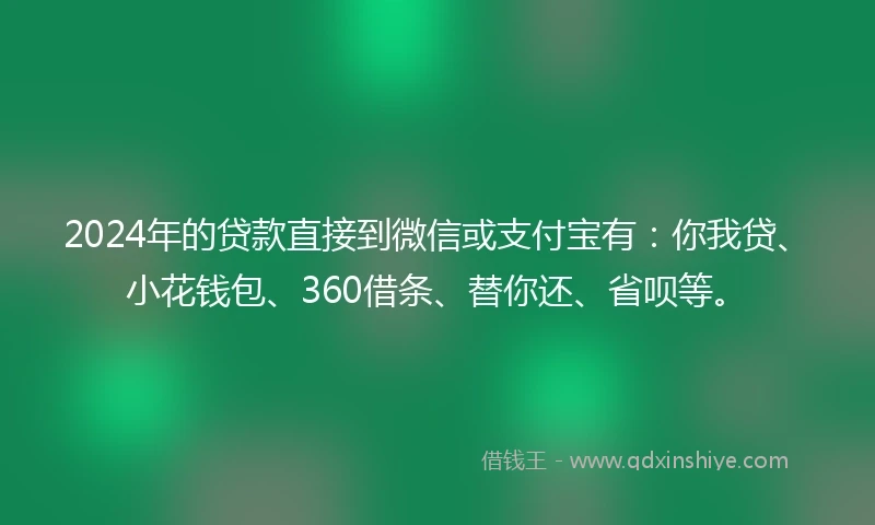 2024年的贷款直接到微信或支付宝有：你我贷、小花钱包、360借条、替你还、省呗等。