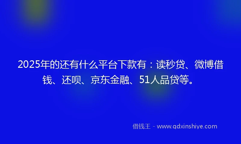 2025年的还有什么平台下款有：读秒贷、微博借钱、还呗、京东金融、51人品贷等。