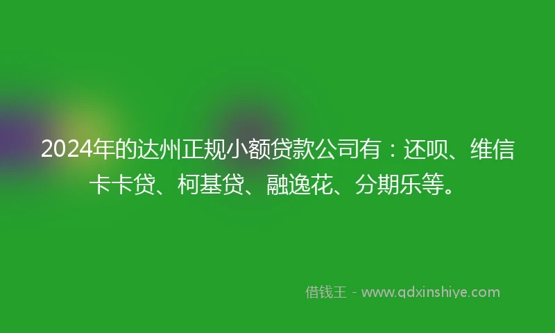 2024年的达州正规小额贷款公司有：还呗、维信卡卡贷、柯基贷、融逸花、分期乐等。