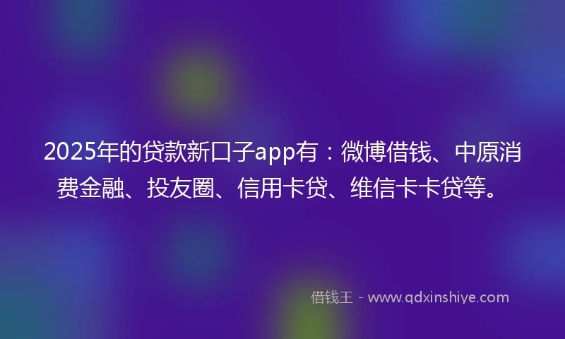 2025年的贷款新口子app有：微博借钱、中原消费金融、投友圈、信用卡贷、维信卡卡贷等。