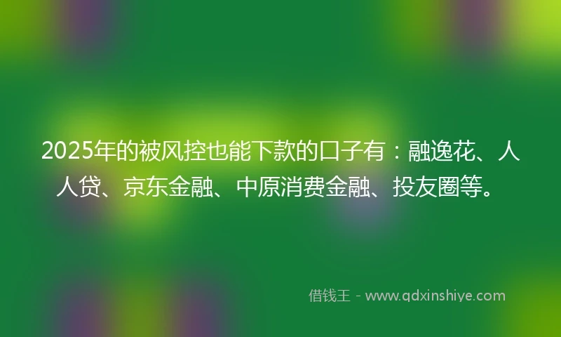 2025年的被风控也能下款的口子有：融逸花、人人贷、京东金融、中原消费金融、投友圈等。
