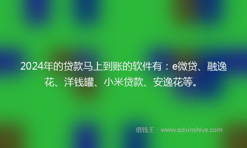 2024年的贷款马上到账的软件有：e微贷、融逸花、洋钱罐、小米贷款、安逸花等。