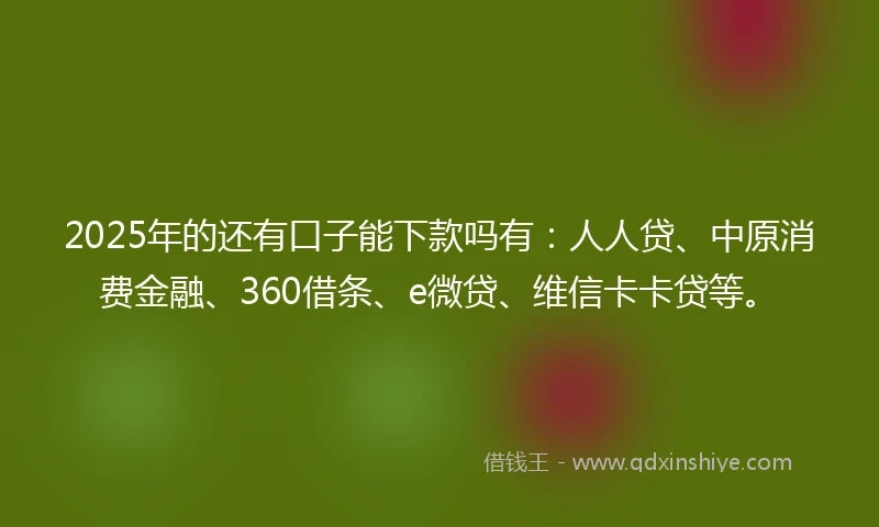 2025年的还有口子能下款吗有：人人贷、中原消费金融、360借条、e微贷、维信卡卡贷等。