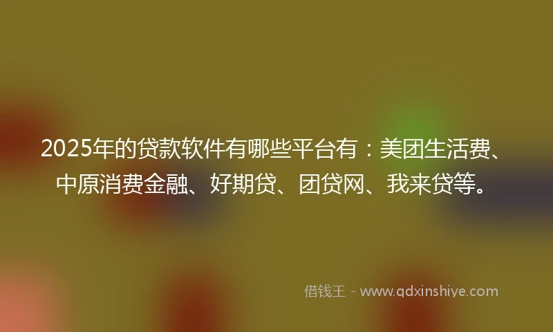 2025年的贷款软件有哪些平台有：美团生活费、中原消费金融、好期贷、团贷网、我来贷等。