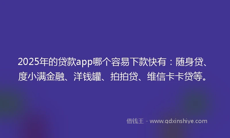 2025年的贷款app哪个容易下款快有：随身贷、度小满金融、洋钱罐、拍拍贷、维信卡卡贷等。