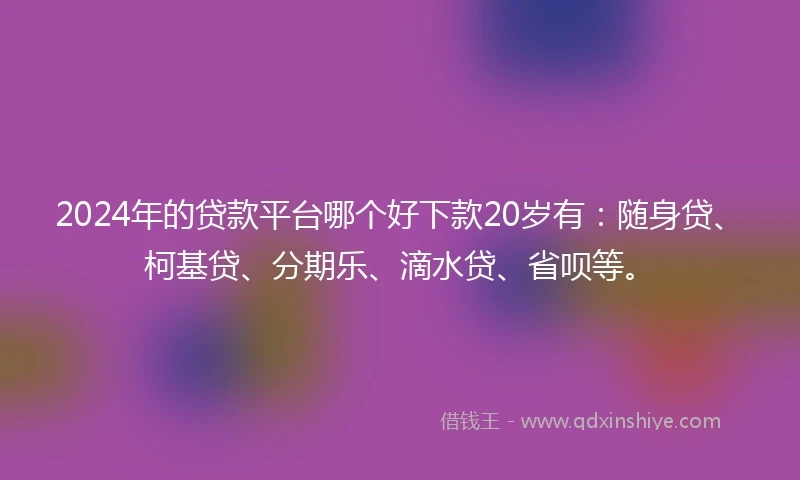 2024年的贷款平台哪个好下款20岁有：随身贷、柯基贷、分期乐、滴水贷、省呗等。