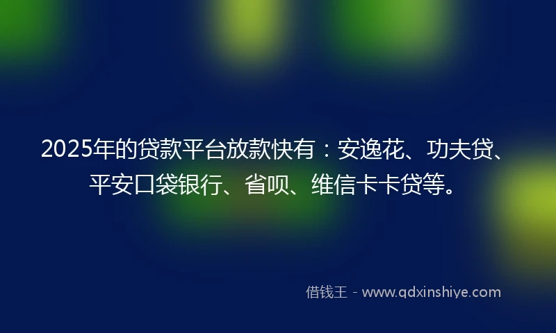 2025年的贷款平台放款快有：安逸花、功夫贷、平安口袋银行、省呗、维信卡卡贷等。