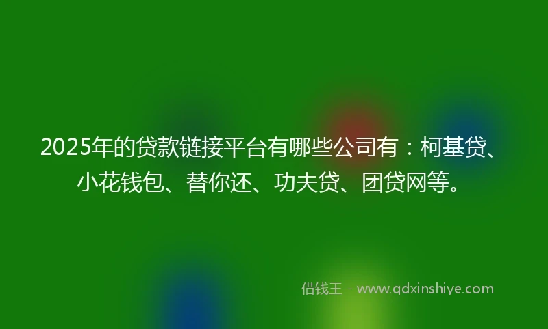 2025年的贷款链接平台有哪些公司有:柯基贷、小花钱包、替你还、功夫贷、团贷网等。