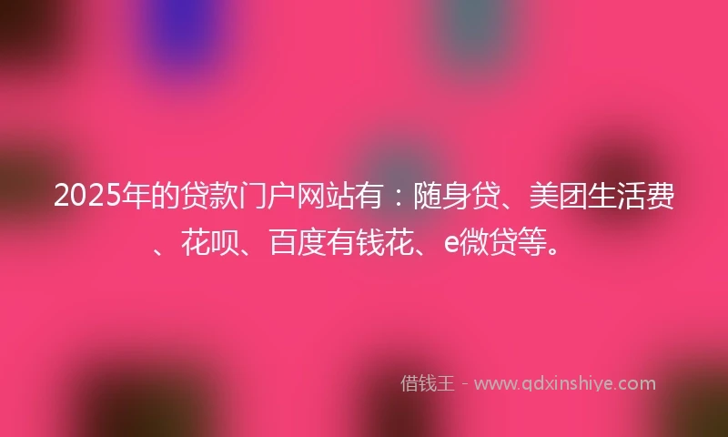 2025年的贷款门户网站有：随身贷、美团生活费、花呗、百度有钱花、e微贷等。