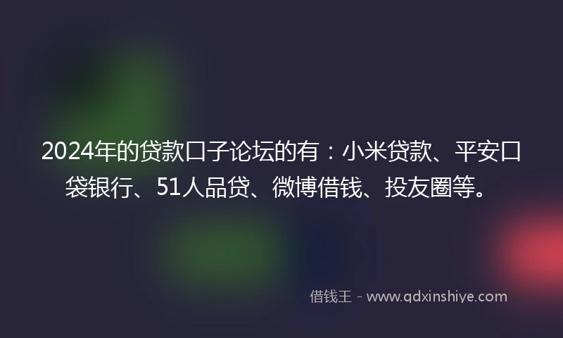 2024年的贷款口子论坛的有：小米贷款、平安口袋银行、51人品贷、微博借钱、投友圈等。