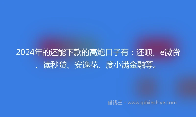 2024年的还能下款的高炮口子有：还呗、e微贷、读秒贷、安逸花、度小满金融等。