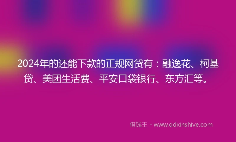 2024年的还能下款的正规网贷有：融逸花、柯基贷、美团生活费、平安口袋银行、东方汇等。