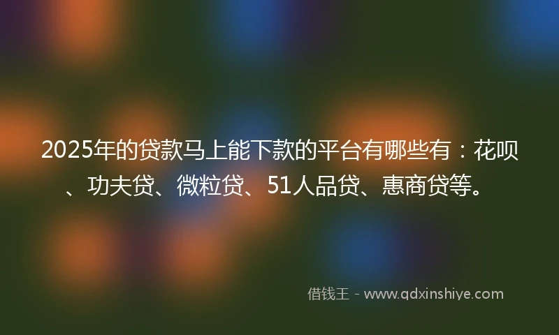2025年的贷款马上能下款的平台有哪些有:花呗、功夫贷、微粒贷、51人品贷、惠商贷等。