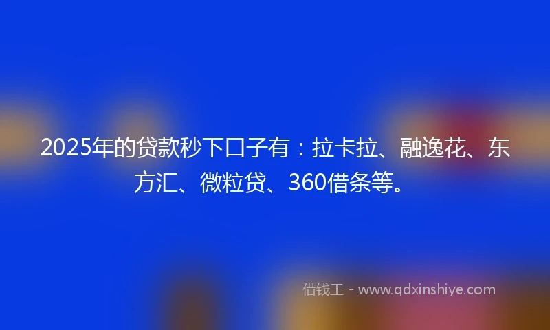 2025年的贷款秒下口子有:拉卡拉、融逸花、东方汇、微粒贷、360借条等。