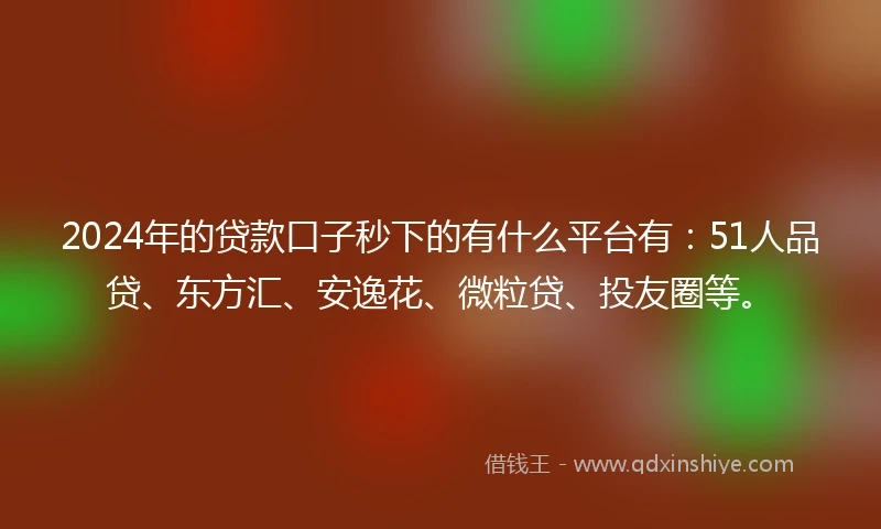 2024年的贷款口子秒下的有什么平台有：51人品贷、东方汇、安逸花、微粒贷、投友圈等。