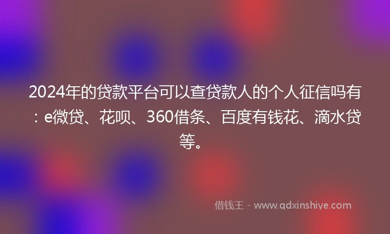 2024年的贷款平台可以查贷款人的个人征信吗有：e微贷、花呗、360借条、百度有钱花、滴水贷等。