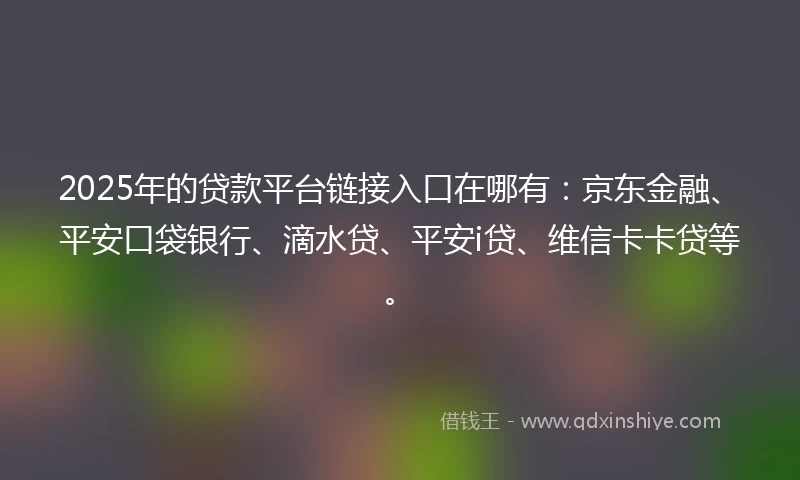 2025年的贷款平台链接入口在哪有：京东金融、平安口袋银行、滴水贷、平安i贷、维信卡卡贷等。