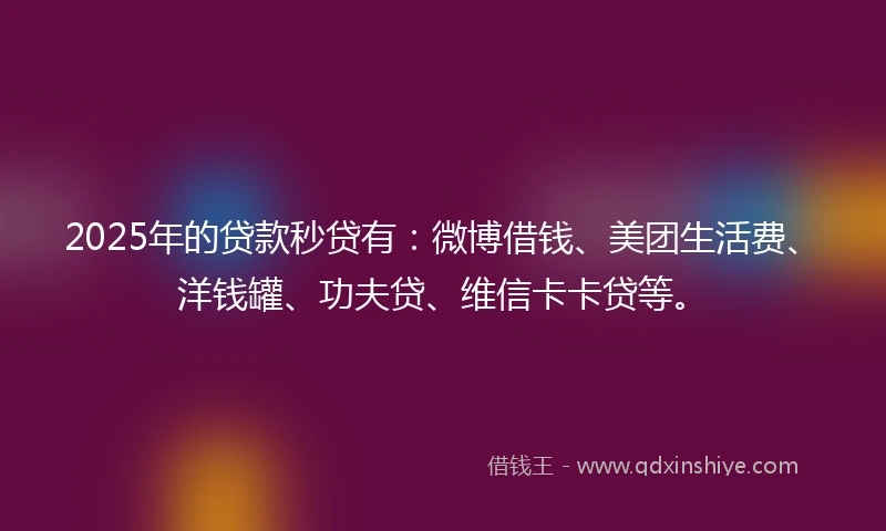 2025年的贷款秒贷有：微博借钱、美团生活费、洋钱罐、功夫贷、维信卡卡贷等。