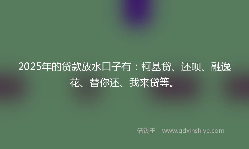 2025年的贷款放水口子有：柯基贷、还呗、融逸花、替你还、我来贷等。
