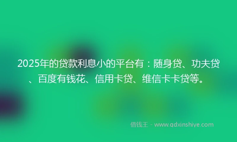 2025年的贷款利息小的平台有：随身贷、功夫贷、百度有钱花、信用卡贷、维信卡卡贷等。