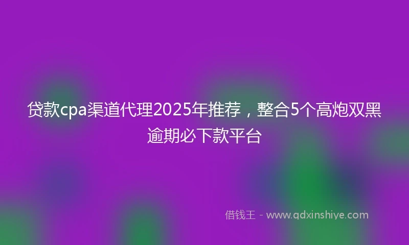 贷款cpa渠道代理2025年推荐，整合5个高炮双黑逾期必下款平台