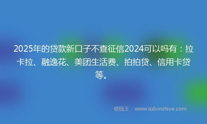 2025年的贷款新口子不查征信2024可以吗有：拉卡拉、融逸花、美团生活费、拍拍贷、信用卡贷等。