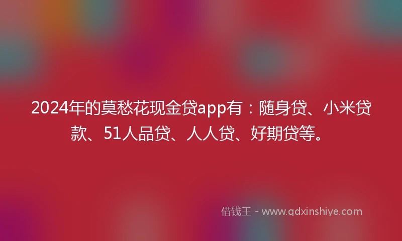 2024年的莫愁花现金贷app有：随身贷、小米贷款、51人品贷、人人贷、好期贷等。