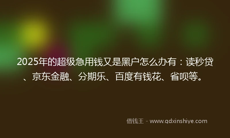 2025年的超级急用钱又是黑户怎么办有:读秒贷、京东金融、分期乐、百度有钱花、省呗等。