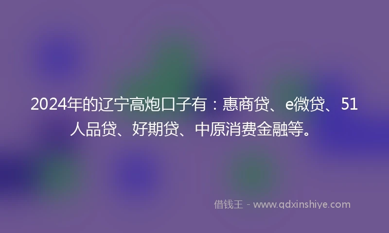 2024年的辽宁高炮口子有：惠商贷、e微贷、51人品贷、好期贷、中原消费金融等。