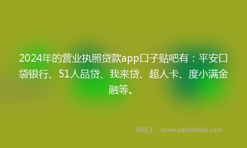 2024年的营业执照贷款app口子贴吧有：平安口袋银行、51人品贷、我来贷、超人卡、度小满金融等。