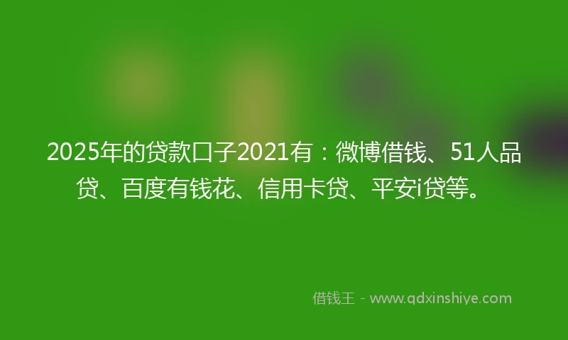 2025年的贷款口子2021有：微博借钱、51人品贷、百度有钱花、信用卡贷、平安i贷等。