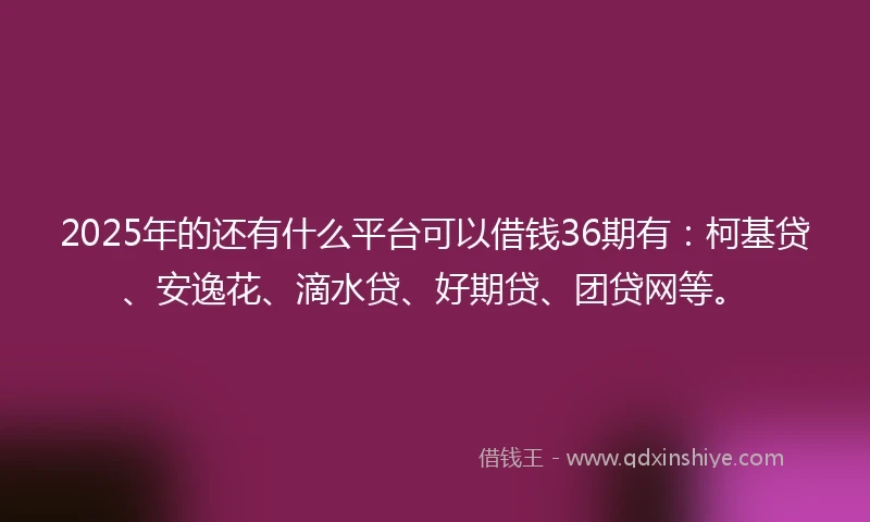 2025年的还有什么平台可以借钱36期有:柯基贷、安逸花、滴水贷、好期贷、团贷网等。