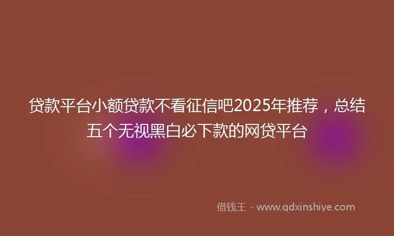 贷款平台小额贷款不看征信吧2025年推荐，总结五个无视黑白必下款的网贷平台