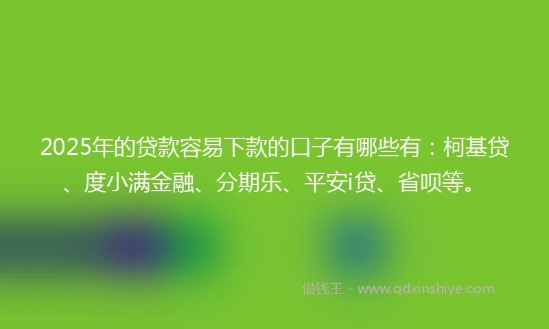 2025年的贷款容易下款的口子有哪些有：柯基贷、度小满金融、分期乐、平安i贷、省呗等。
