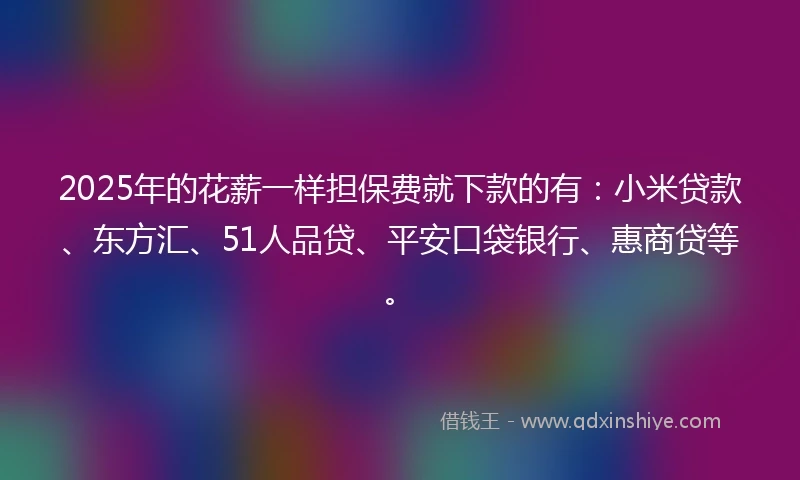2025年的花薪一样担保费就下款的有：小米贷款、东方汇、51人品贷、平安口袋银行、惠商贷等。