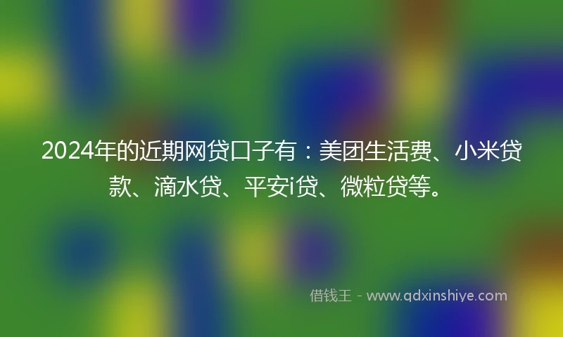 2024年的近期网贷口子有：美团生活费、小米贷款、滴水贷、平安i贷、微粒贷等。