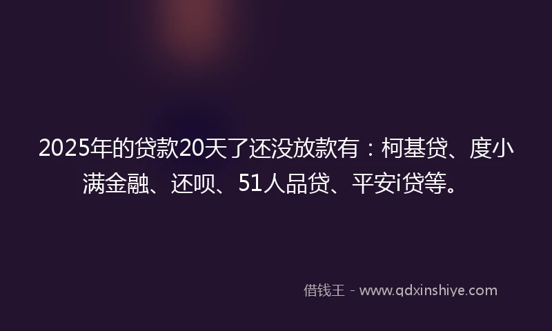 2025年的贷款20天了还没放款有：柯基贷、度小满金融、还呗、51人品贷、平安i贷等。