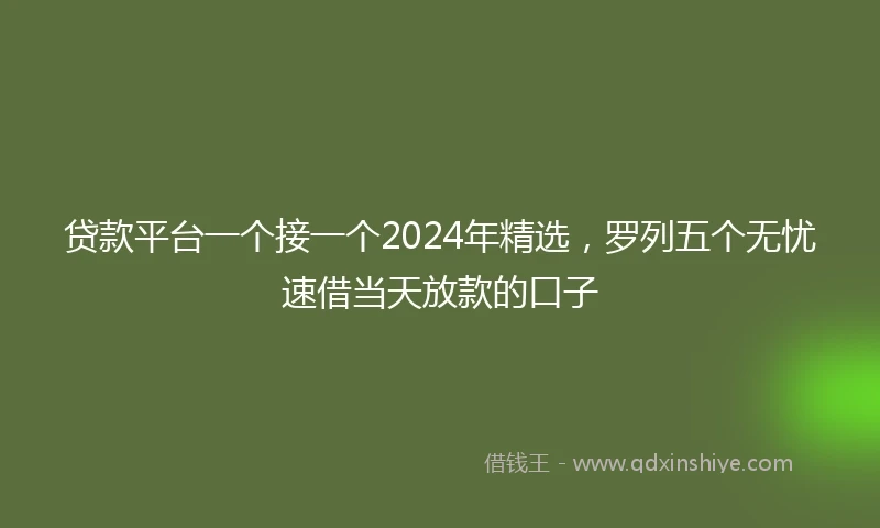 贷款平台一个接一个2024年精选，罗列五个无忧速借当天放款的口子