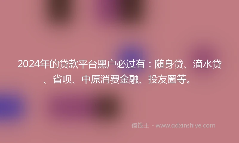 2024年的贷款平台黑户必过有：随身贷、滴水贷、省呗、中原消费金融、投友圈等。