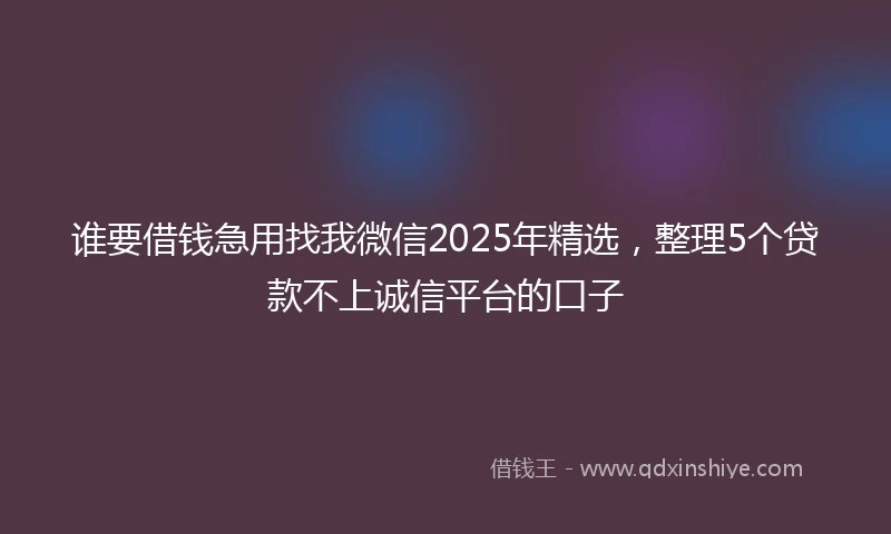 谁要借钱急用找我微信2025年精选，整理5个贷款不上诚信平台的口子