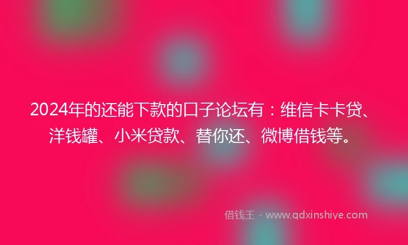 2024年的还能下款的口子论坛有：维信卡卡贷、洋钱罐、小米贷款、替你还、微博借钱等。