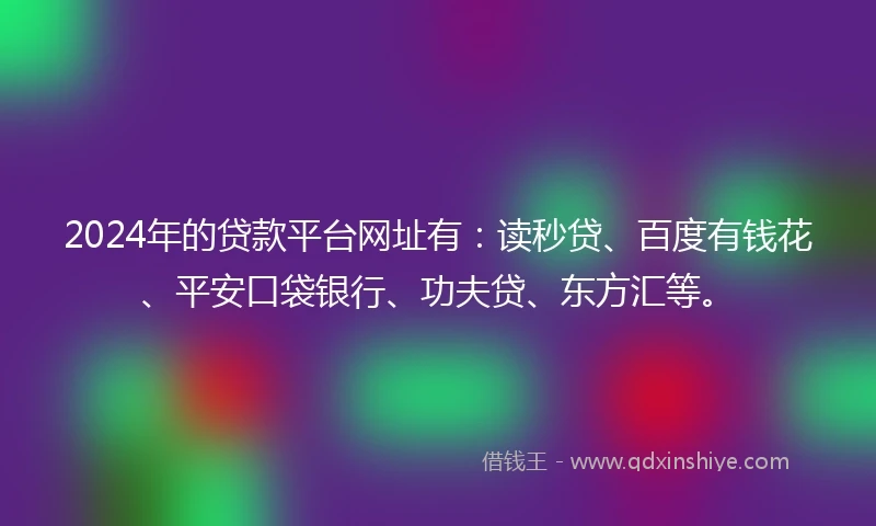 2024年的贷款平台网址有：读秒贷、百度有钱花、平安口袋银行、功夫贷、东方汇等。