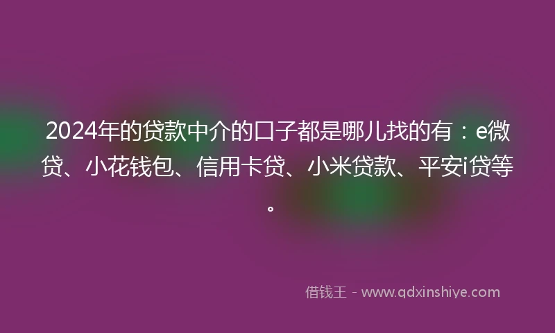2024年的贷款中介的口子都是哪儿找的有：e微贷、小花钱包、信用卡贷、小米贷款、平安i贷等。
